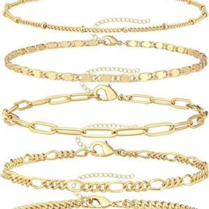 Reoxvo Dainty Gold Chain  Set for Women 14K Real Gold Plated Link Bracelets